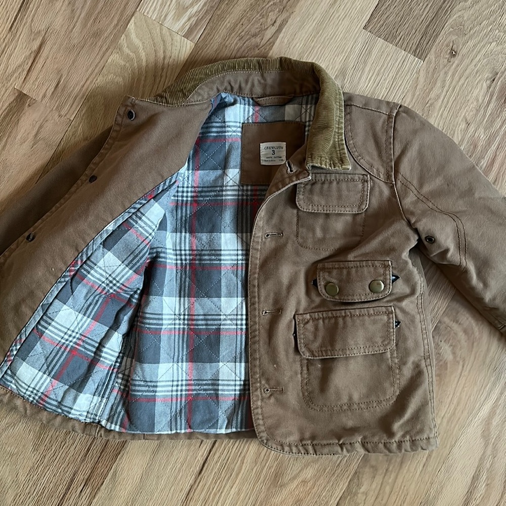 Crewcuts J Crew padded barn jacket with plaid flannel lining boys size 3T